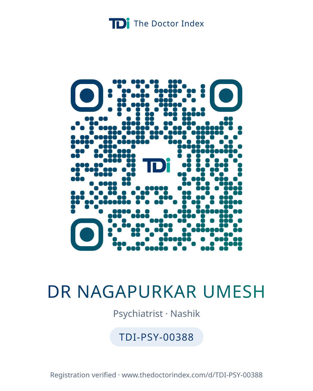 QR card for Dr Nagapurkar Umesh, TDI-PSY-00388