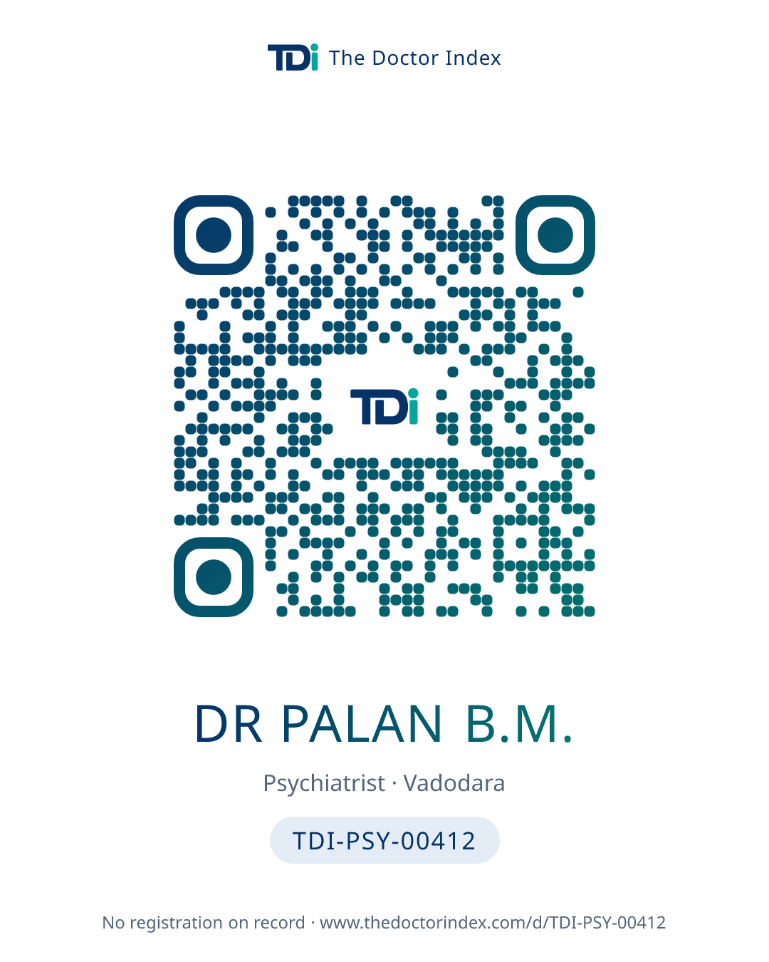 QR card for Dr Palan B.M., TDI-PSY-00412