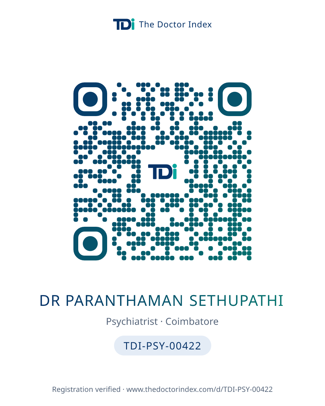 QR card for Dr Paranthaman Sethupathi, TDI-PSY-00422