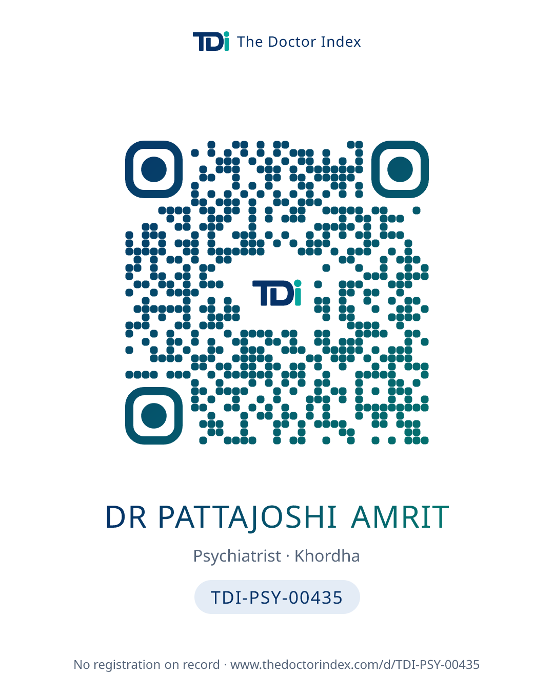 QR card for Dr Pattajoshi Amrit, TDI-PSY-00435