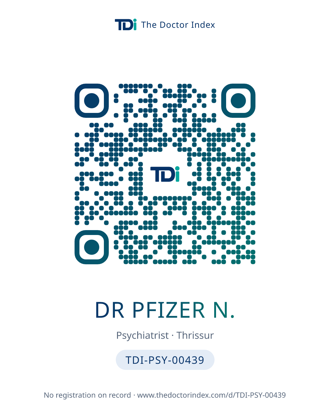 QR card for Dr Pfizer N., TDI-PSY-00439