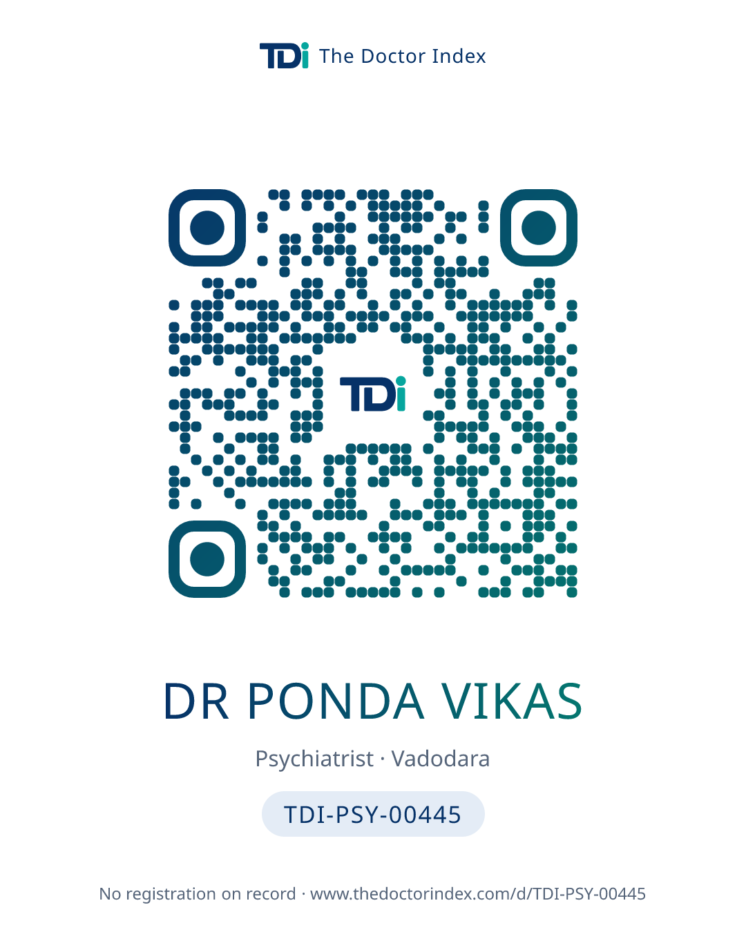 QR card for Dr Ponda Vikas, TDI-PSY-00445