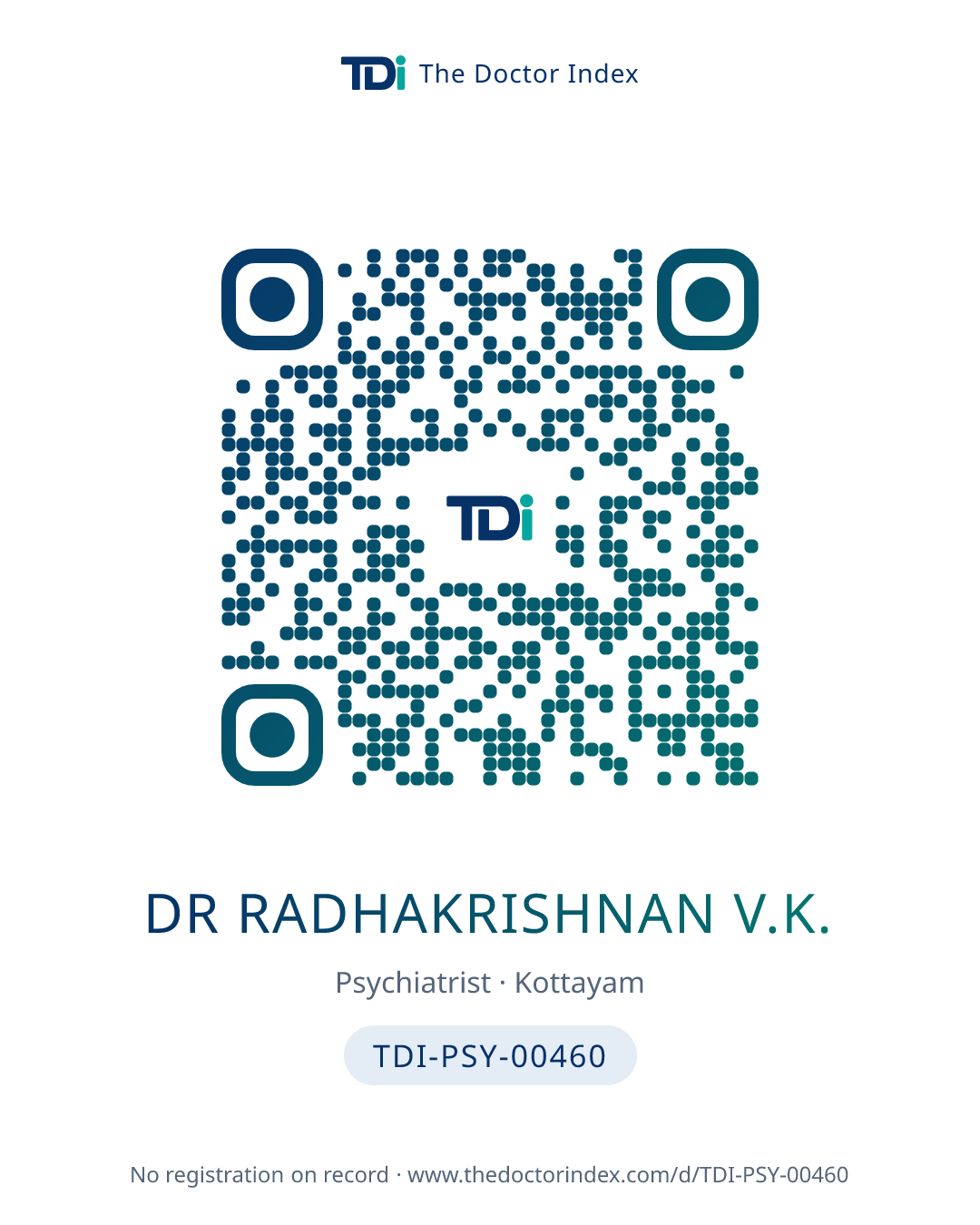 QR card for Dr Radhakrishnan V.K., TDI-PSY-00460