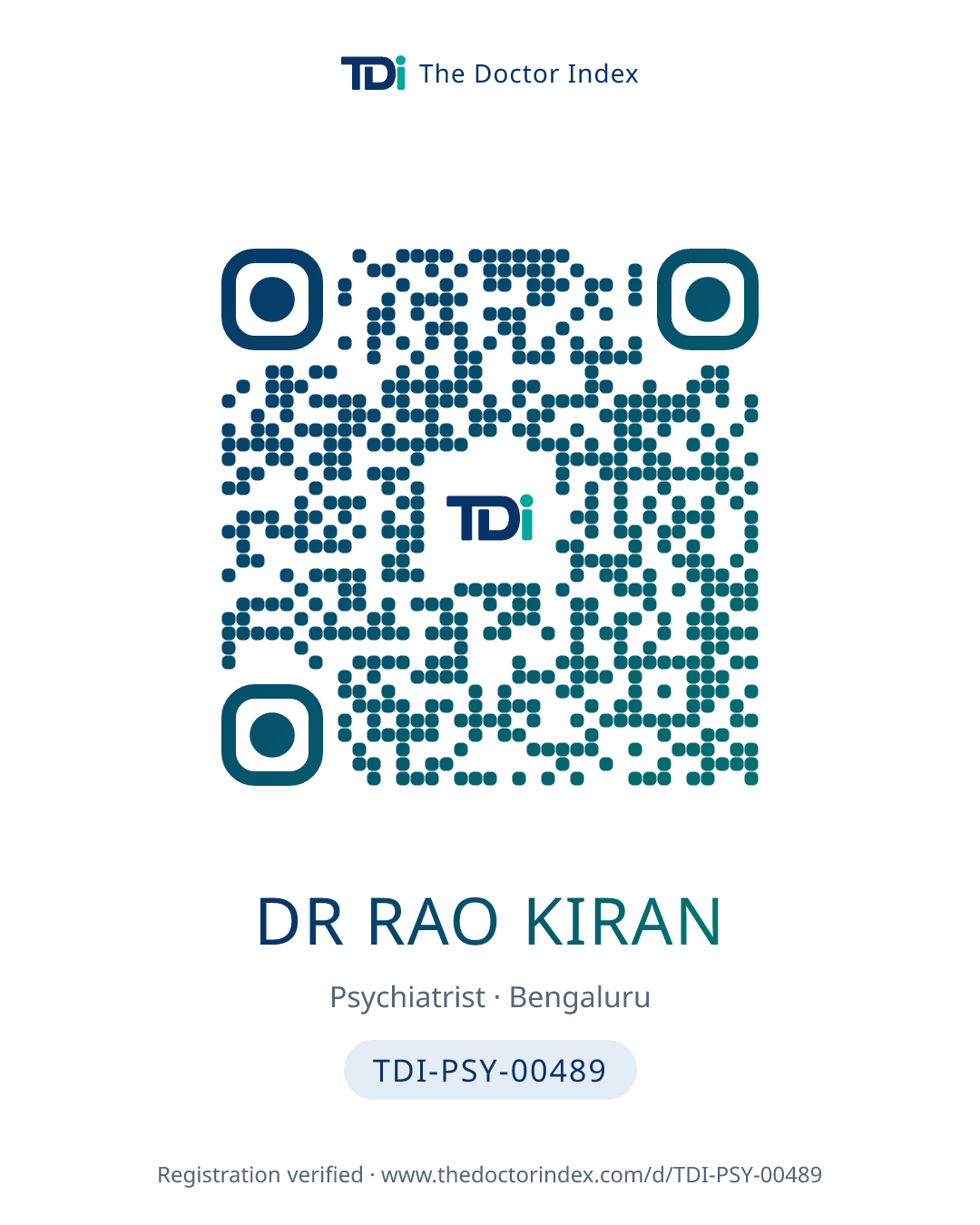 QR card for Dr Rao Kiran, TDI-PSY-00489