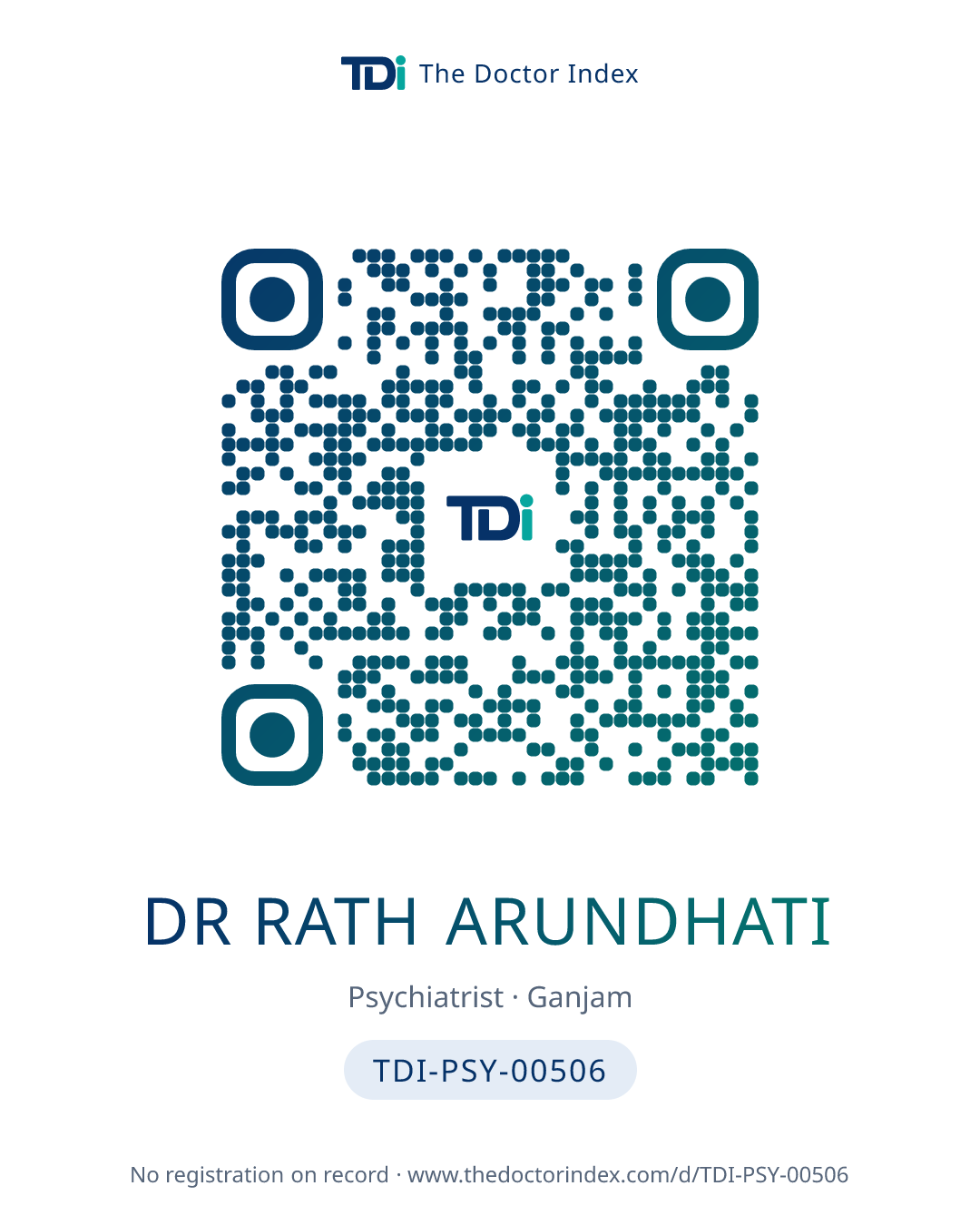 QR card for Dr Rath Arundhati, TDI-PSY-00506