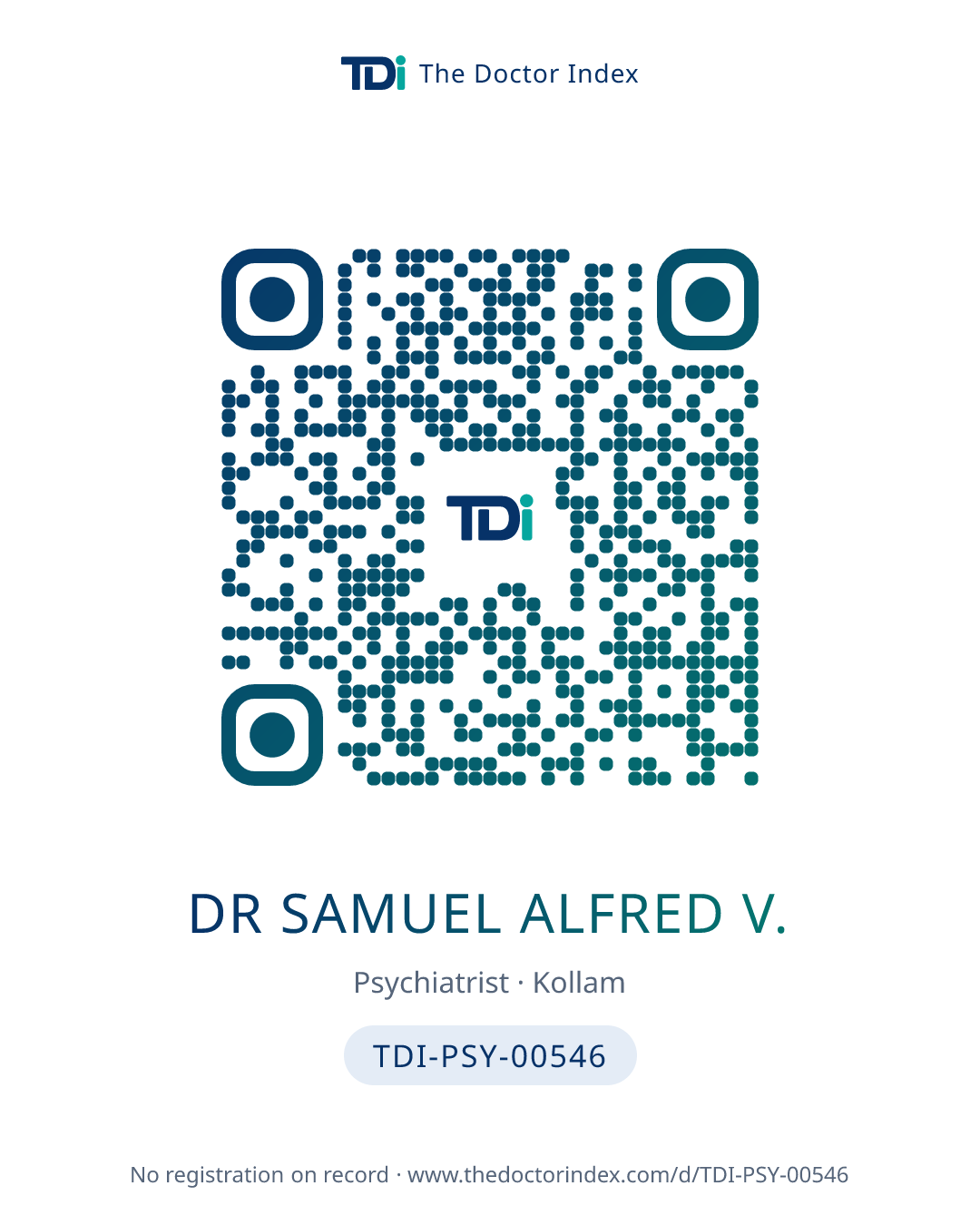 QR card for Dr Samuel Alfred V., TDI-PSY-00546