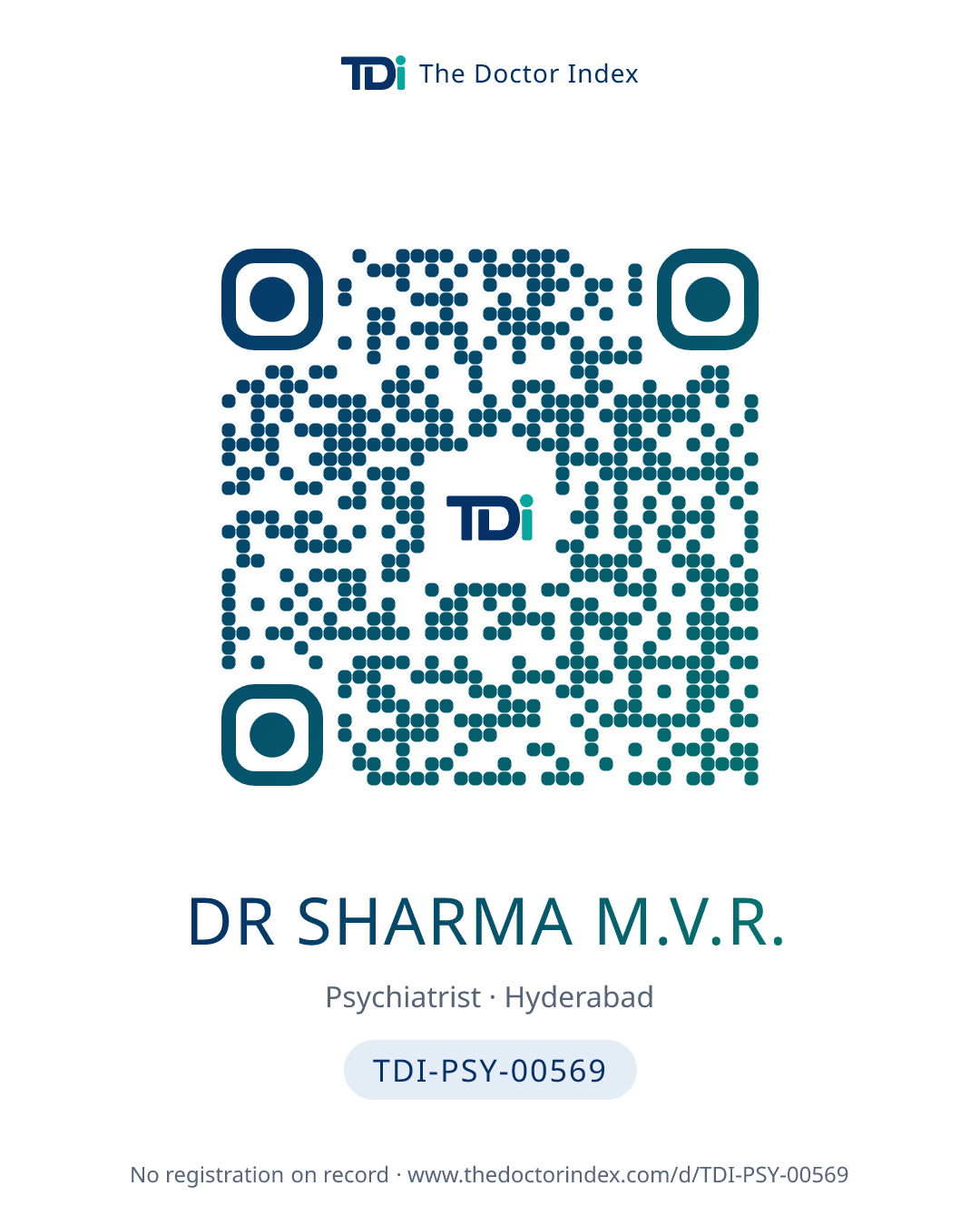 QR card for Dr Sharma M.V.R., TDI-PSY-00569