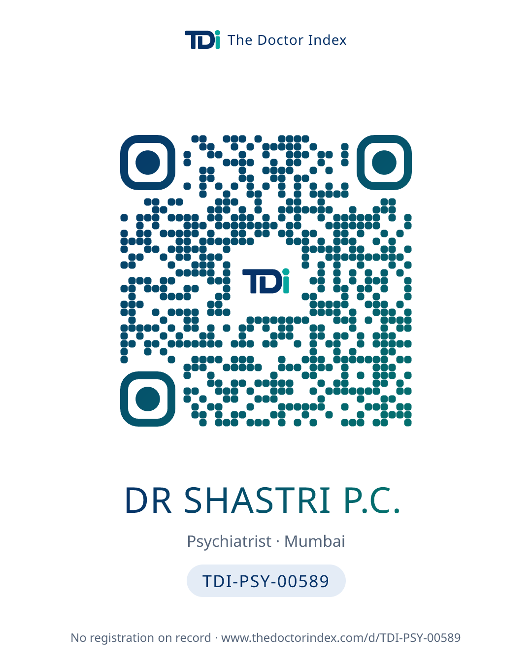 QR card for Dr Shastri P.C., TDI-PSY-00589