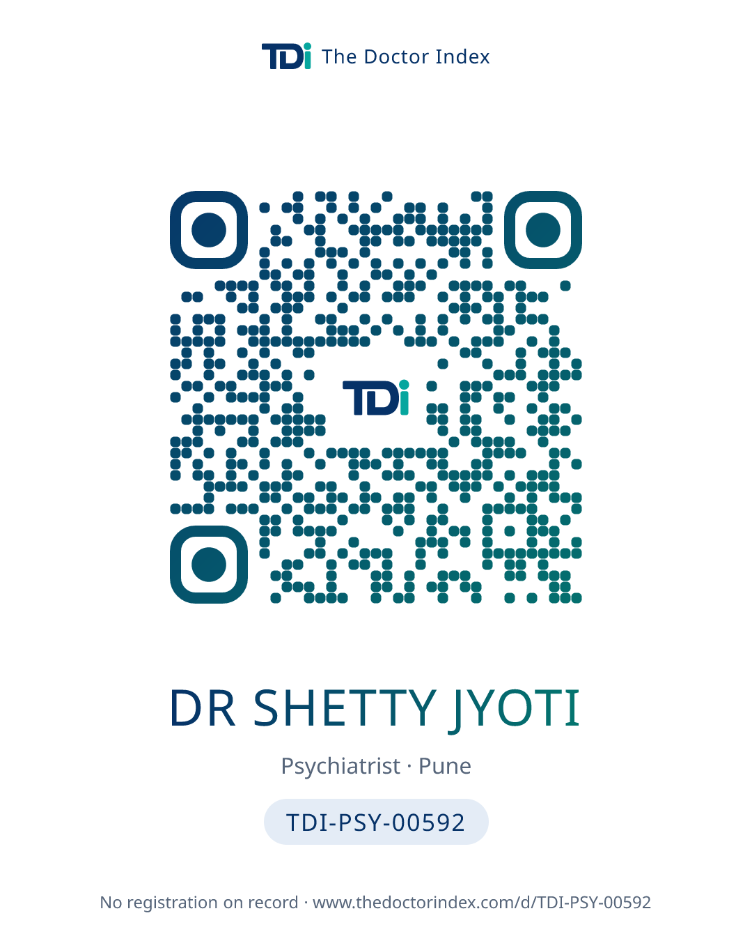 QR card for Dr Shetty Jyoti, TDI-PSY-00592