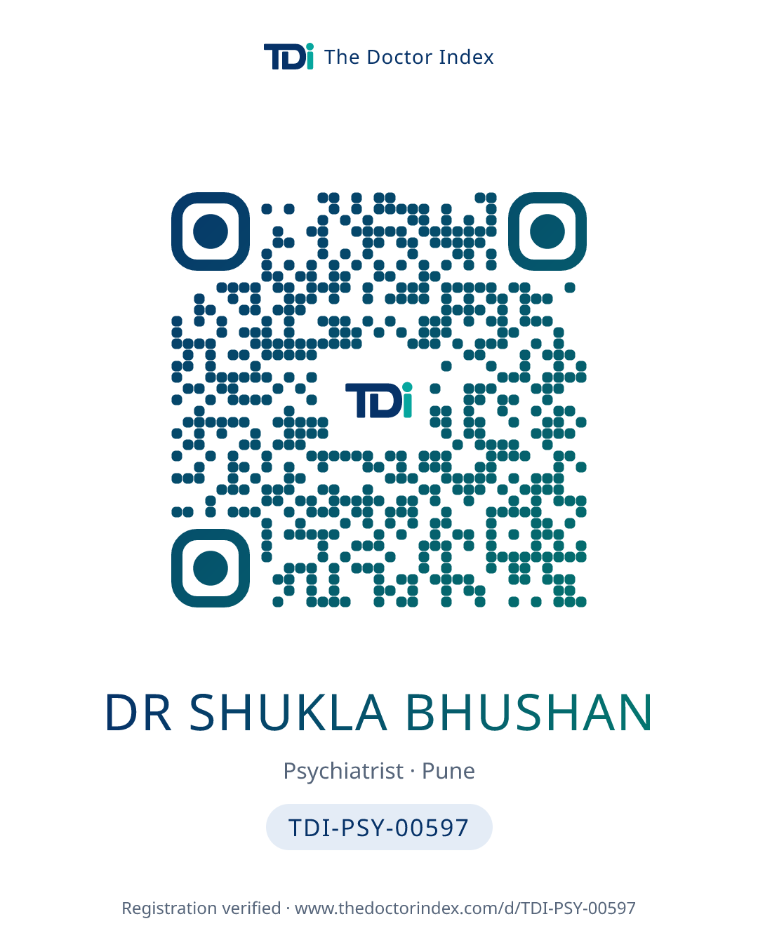 QR card for Dr Shukla Bhushan, TDI-PSY-00597