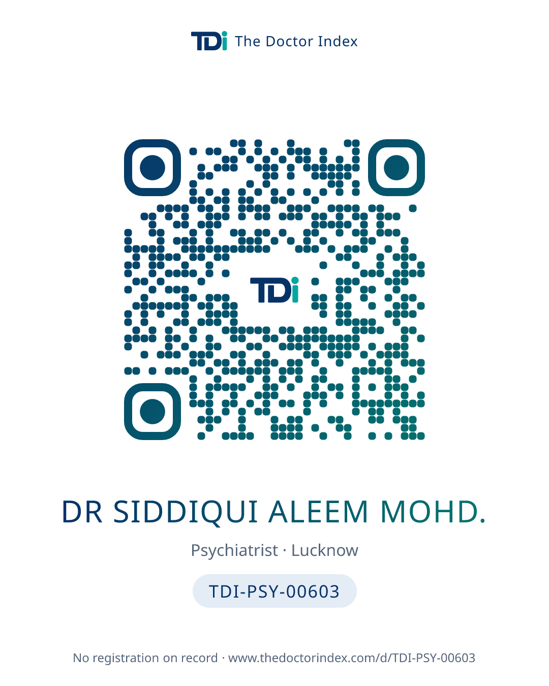QR card for Dr Siddiqui Aleem Mohd., TDI-PSY-00603