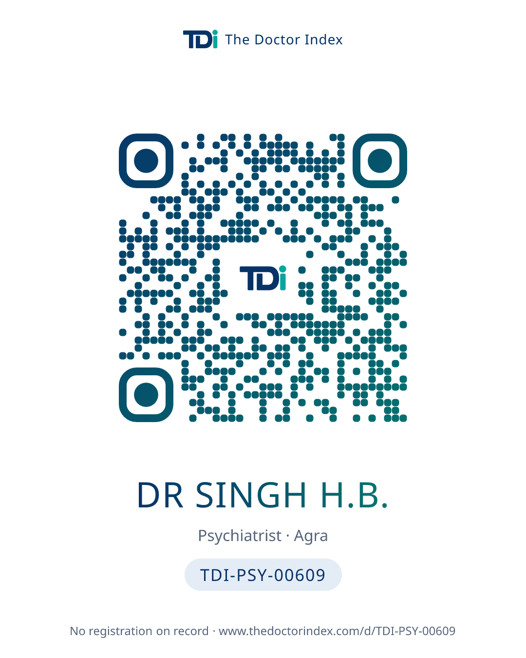 QR card for Dr Singh H.B., TDI-PSY-00609