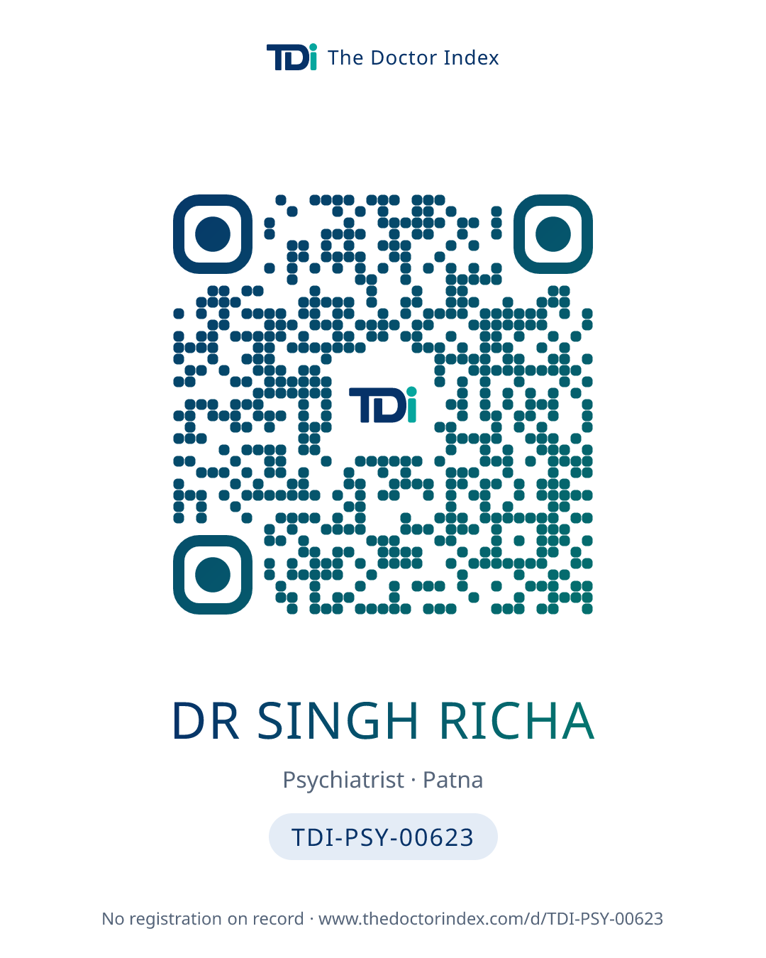 QR card for Dr Singh Richa, TDI-PSY-00623
