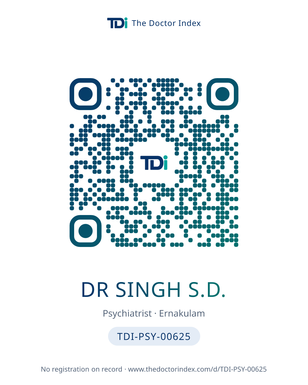 QR card for Dr Singh S.D., TDI-PSY-00625