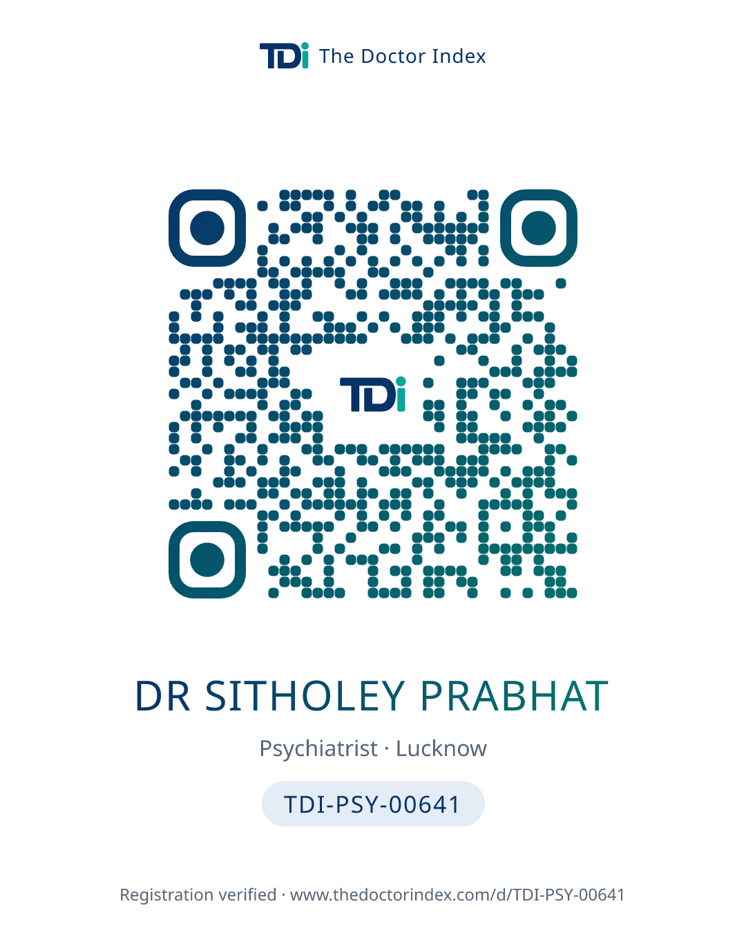 QR card for Dr Sitholey Prabhat, TDI-PSY-00641