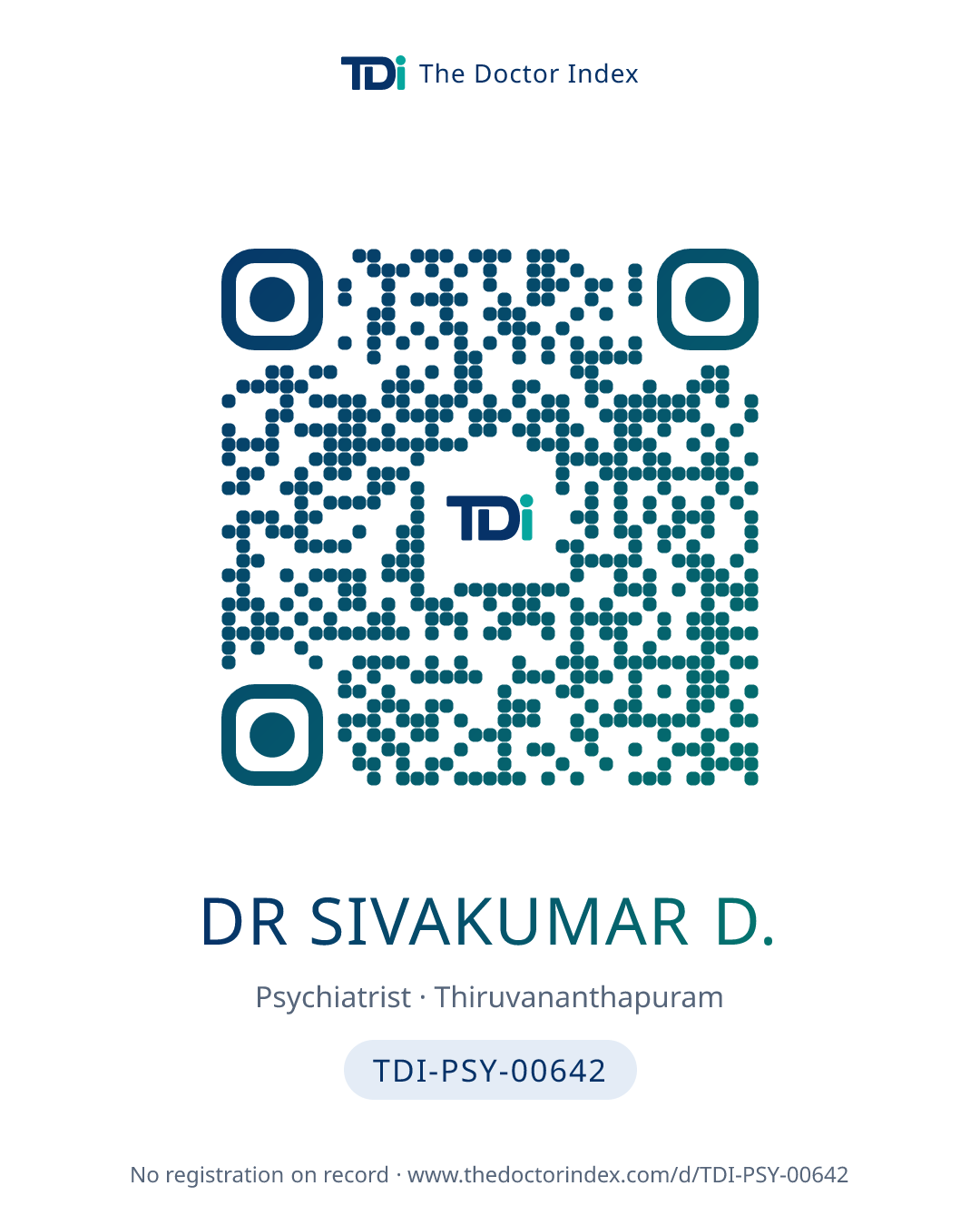 QR card for Dr Sivakumar D., TDI-PSY-00642