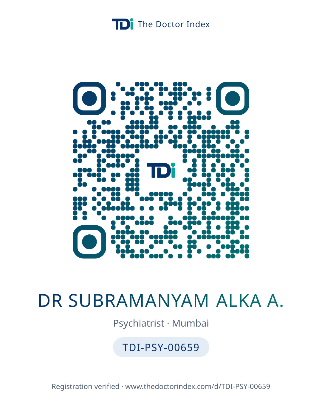 QR card for Dr Subramanyam Alka A., TDI-PSY-00659
