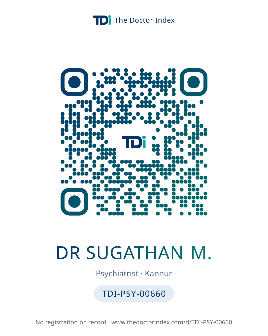 QR card for Dr Sugathan M., TDI-PSY-00660