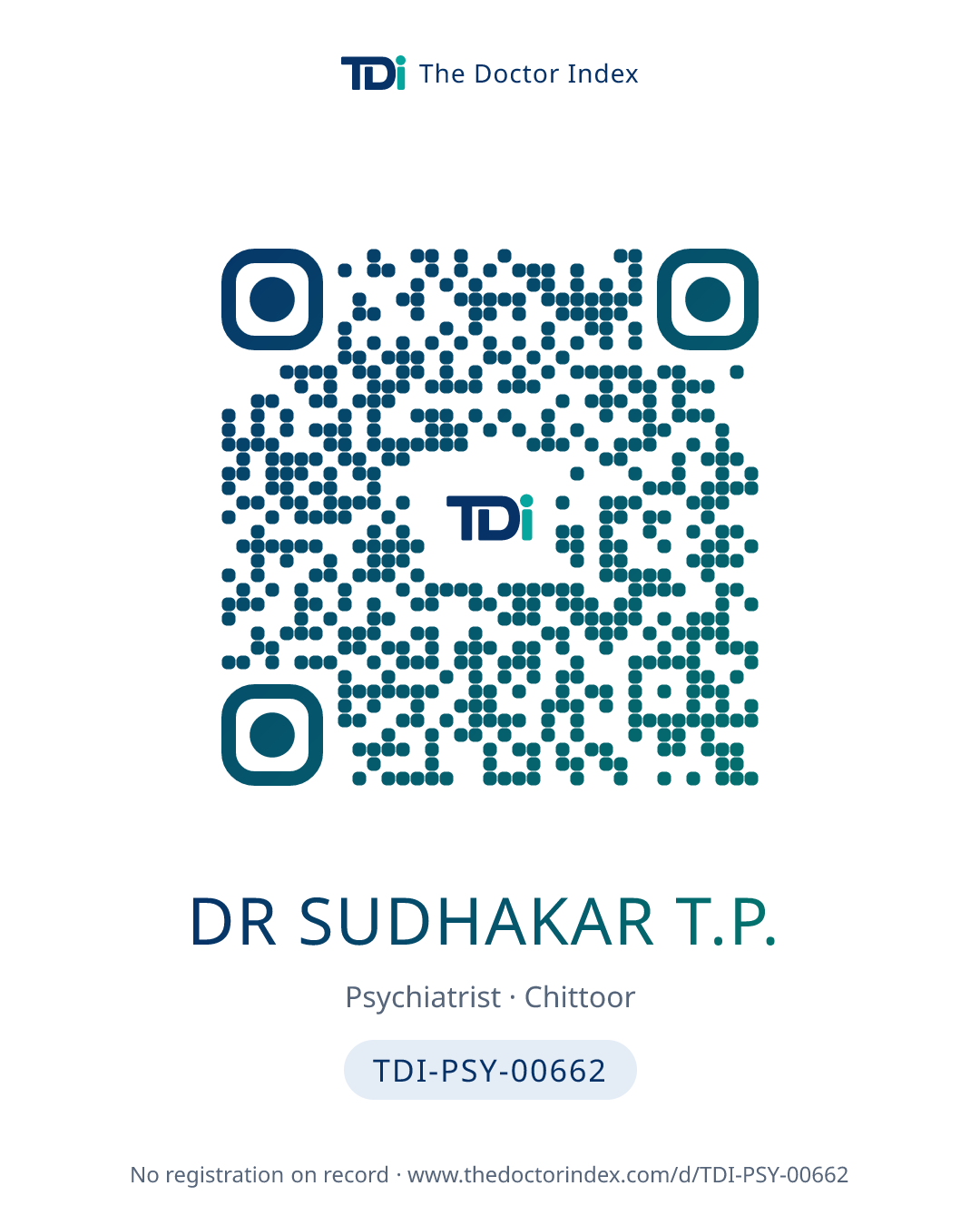 QR card for Dr Sudhakar T.P., TDI-PSY-00662