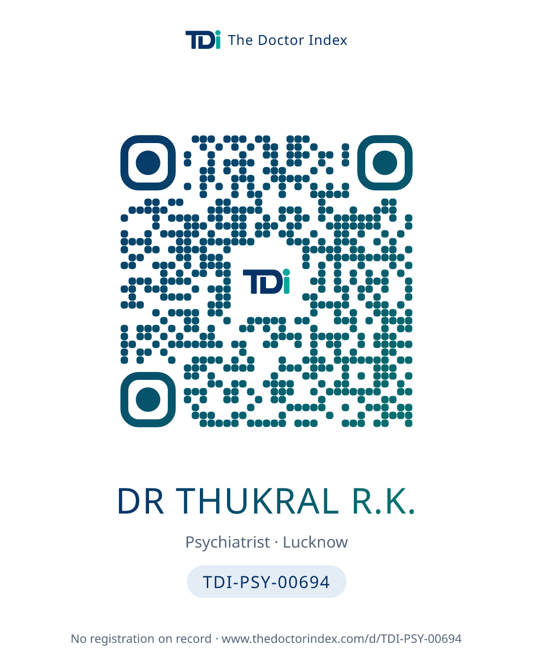 QR card for Dr Thukral R.K., TDI-PSY-00694