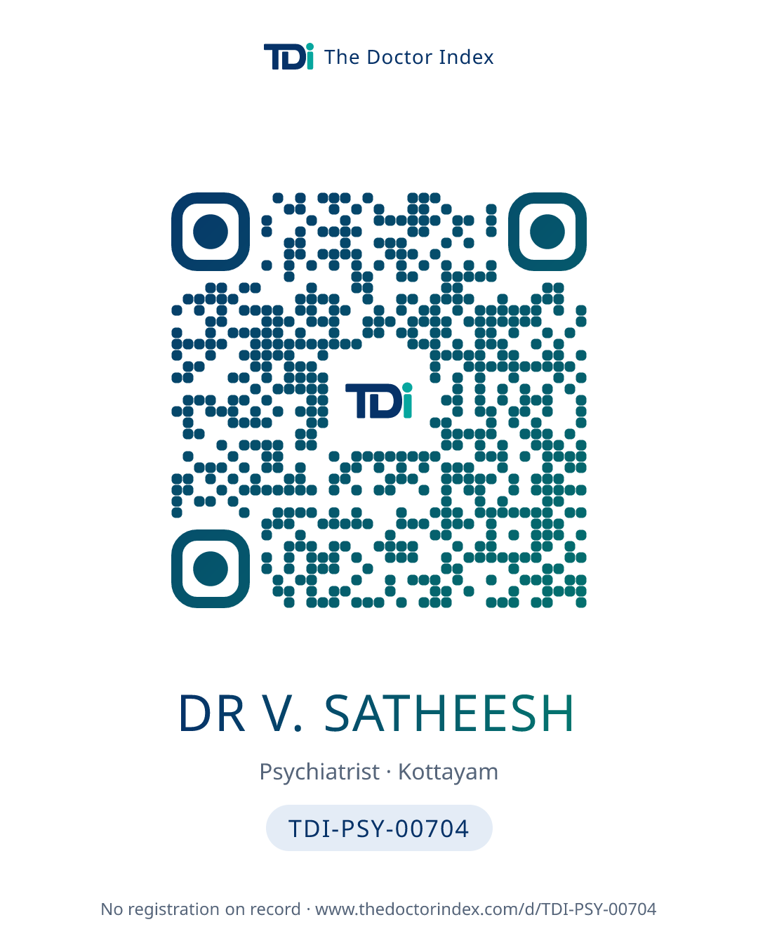QR card for Dr V. Satheesh, TDI-PSY-00704