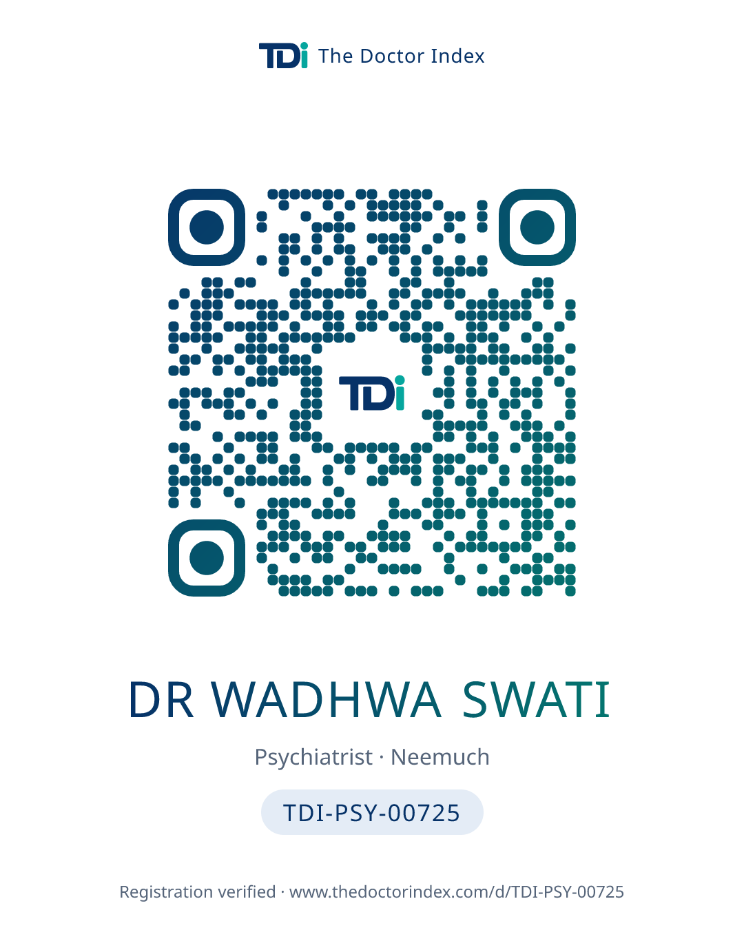 QR card for Dr Wadhwa Swati, TDI-PSY-00725