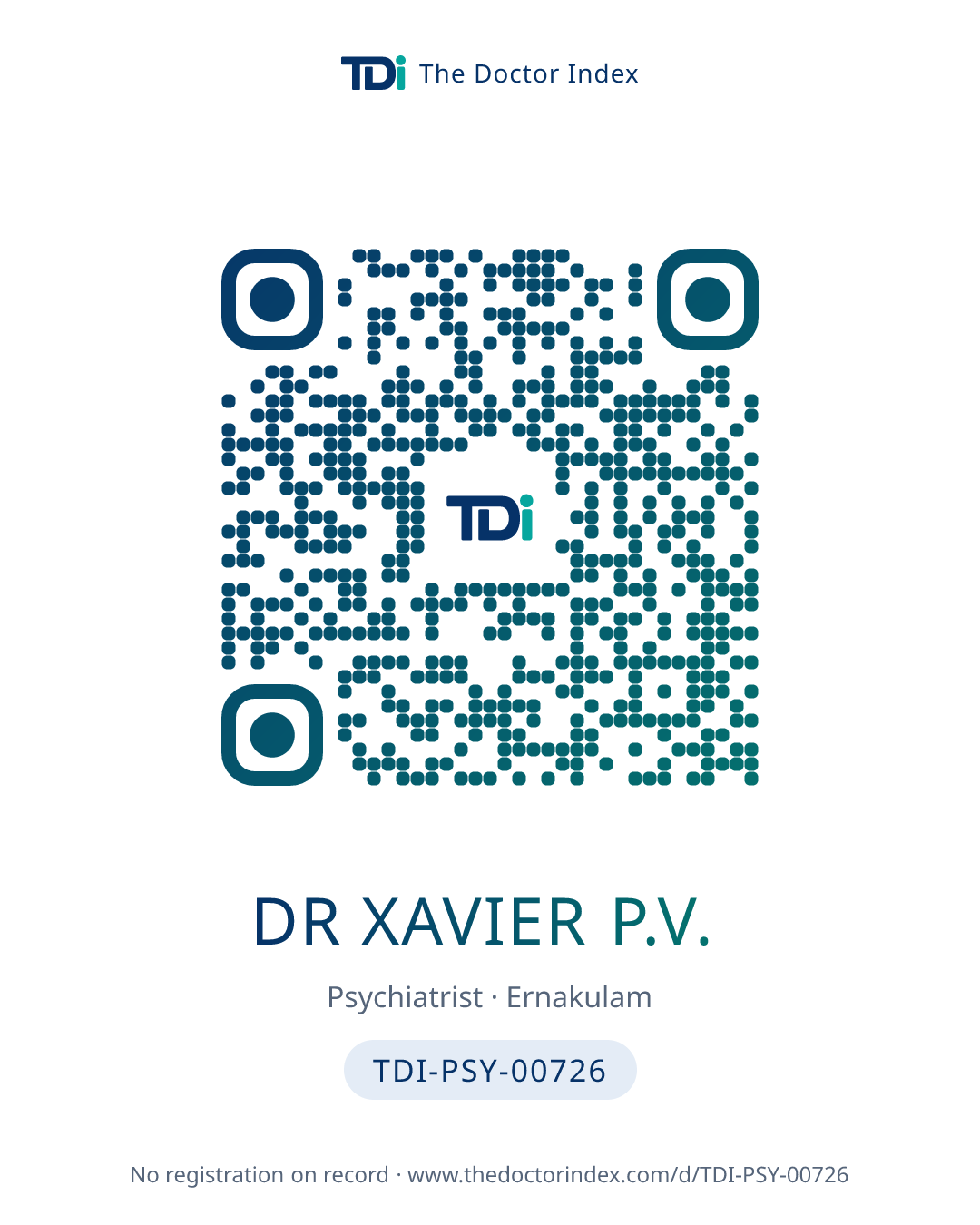 QR card for Dr Xavier P.V., TDI-PSY-00726