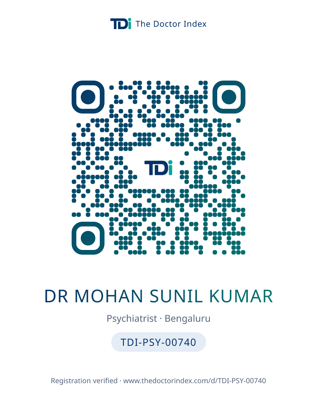 QR card for Dr Mohan Sunil Kumar, TDI-PSY-00740