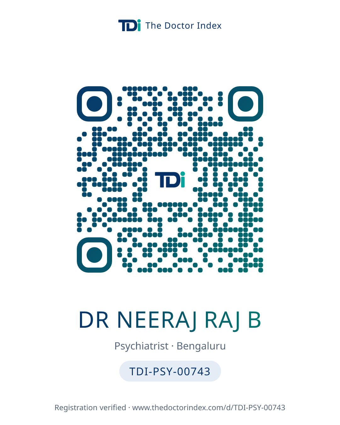 QR card for Dr Neeraj Raj B, TDI-PSY-00743