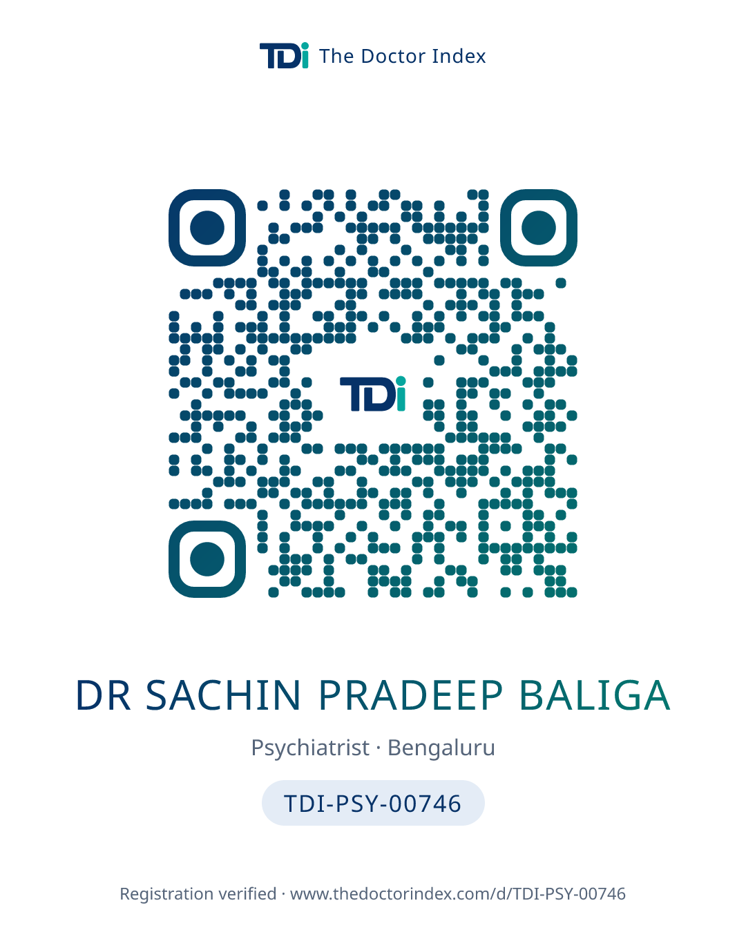 QR card for Dr Sachin Pradeep Baliga, TDI-PSY-00746