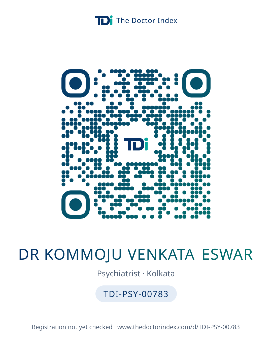 QR card for Dr Kommoju Venkata Eswar, TDI-PSY-00783