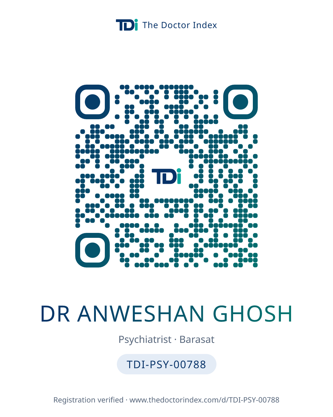 QR card for Dr Anweshan Ghosh, TDI-PSY-00788