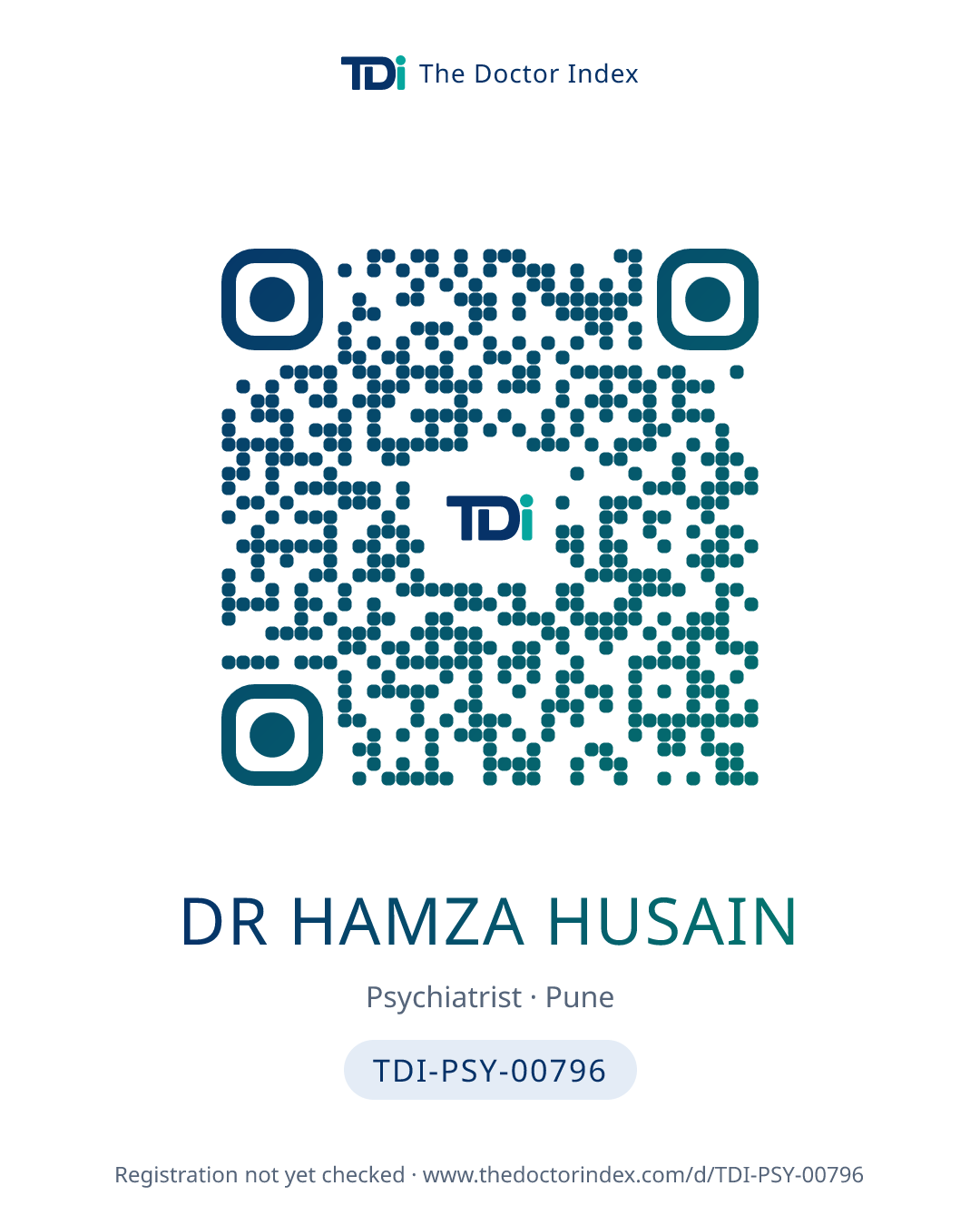 QR card for Dr Hamza Husain, TDI-PSY-00796