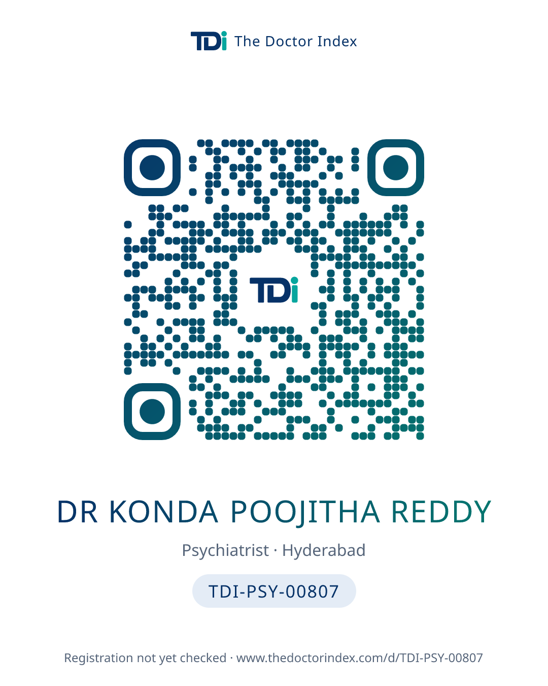 QR card for Dr Konda Poojitha Reddy, TDI-PSY-00807