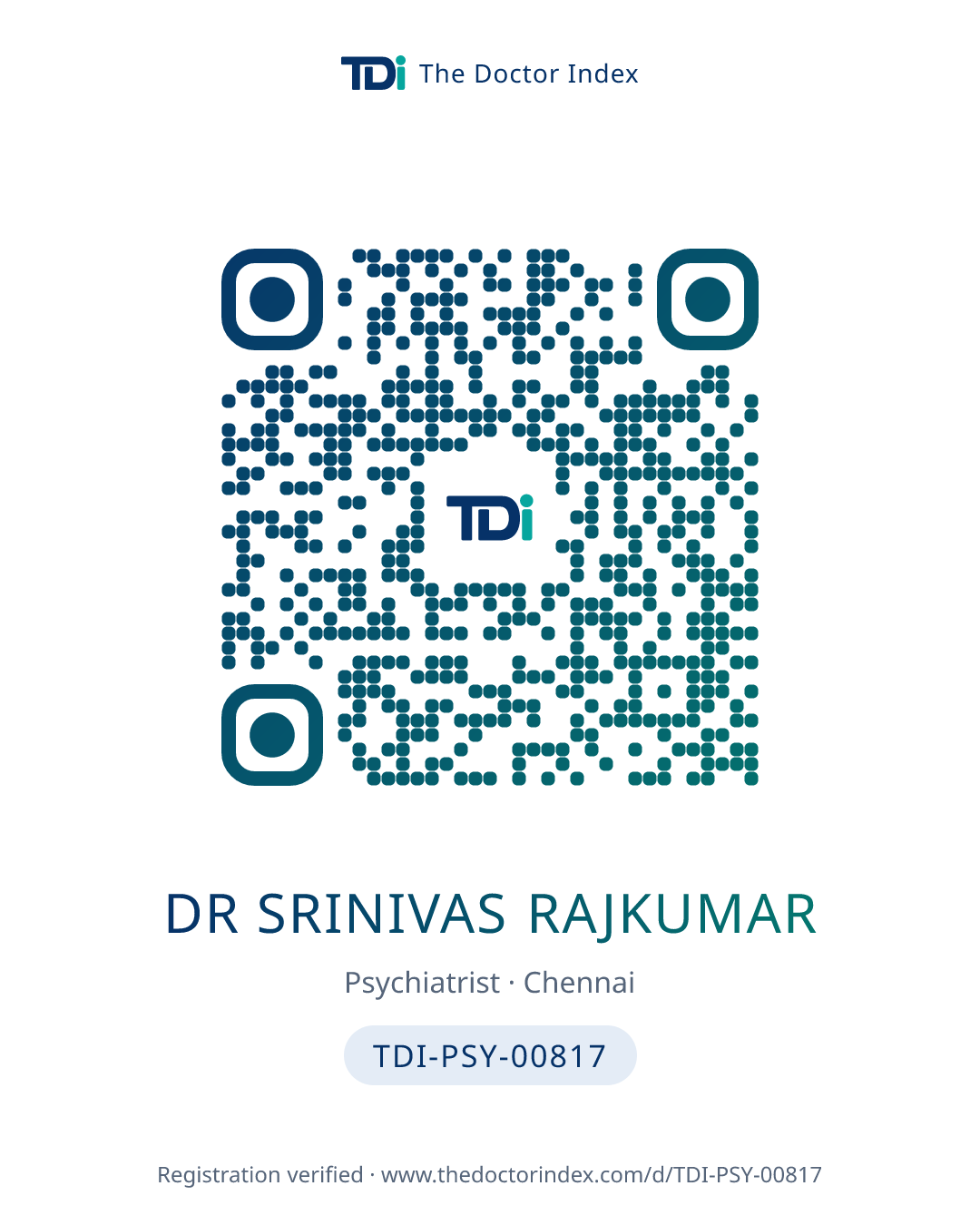 QR card for Dr Srinivas Rajkumar, TDI-PSY-00817