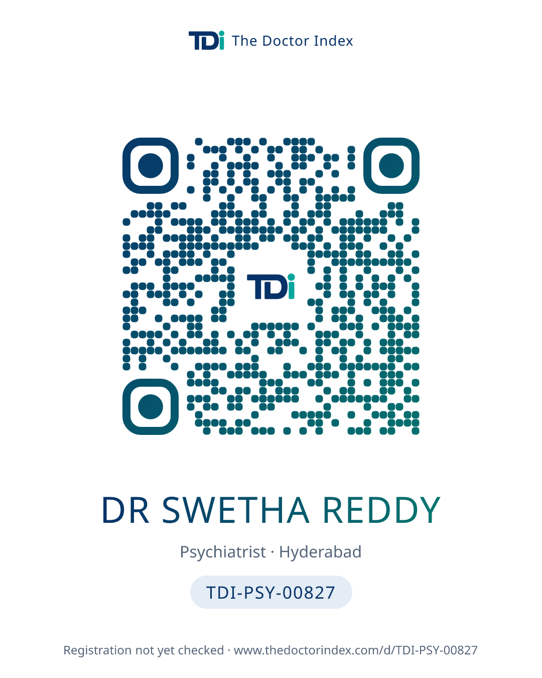 QR card for Dr Swetha Reddy, TDI-PSY-00827