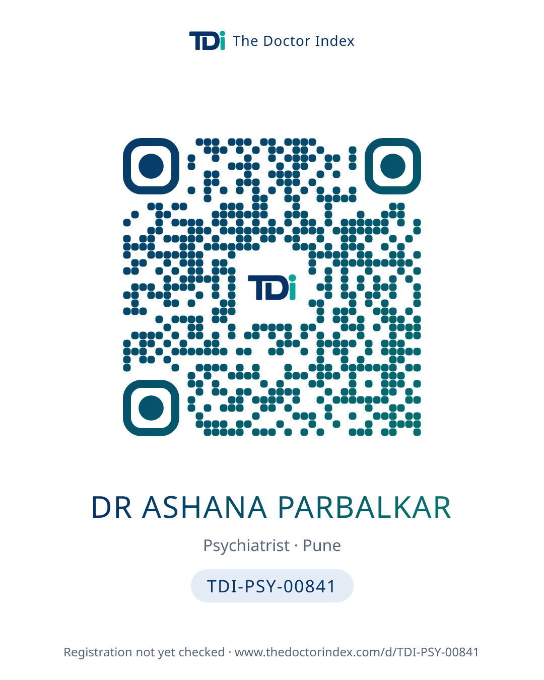QR card for Dr Ashana Parbalkar, TDI-PSY-00841