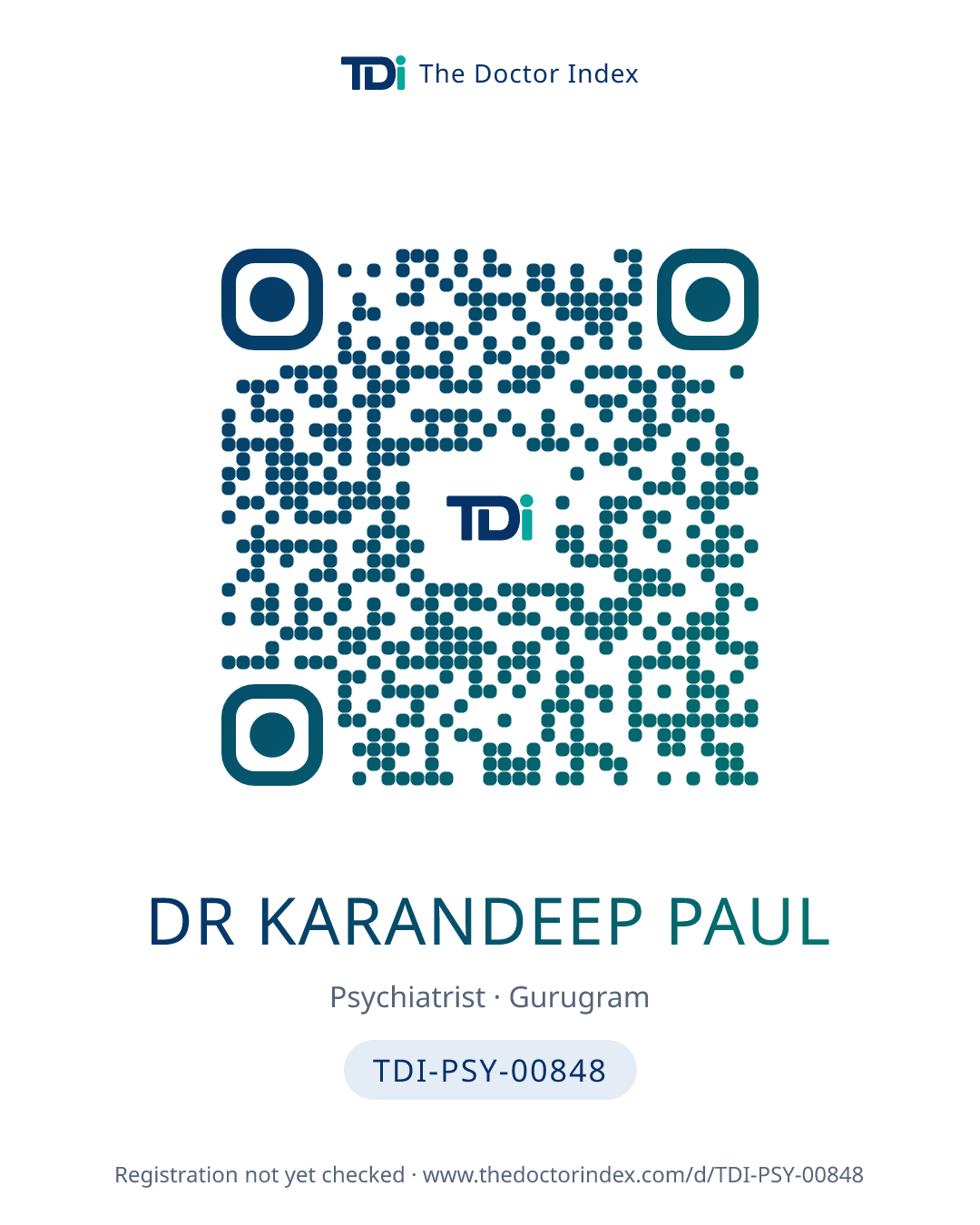 QR card for Dr Karandeep Paul, TDI-PSY-00848