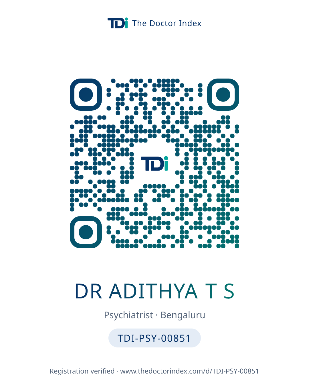 QR card for Dr Adithya T S, TDI-PSY-00851
