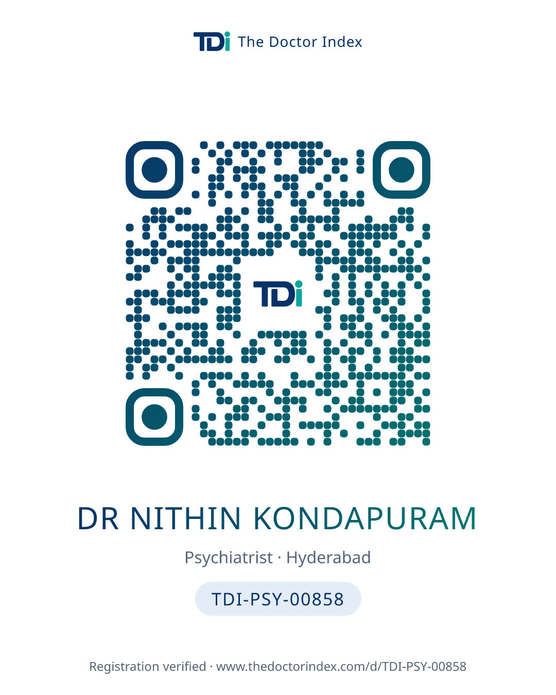 QR card for Dr Nithin Kondapuram, TDI-PSY-00858