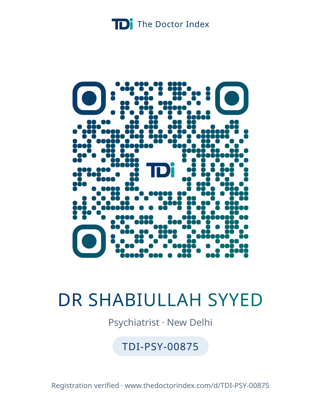 QR card for Dr Shabiullah Syyed, TDI-PSY-00875
