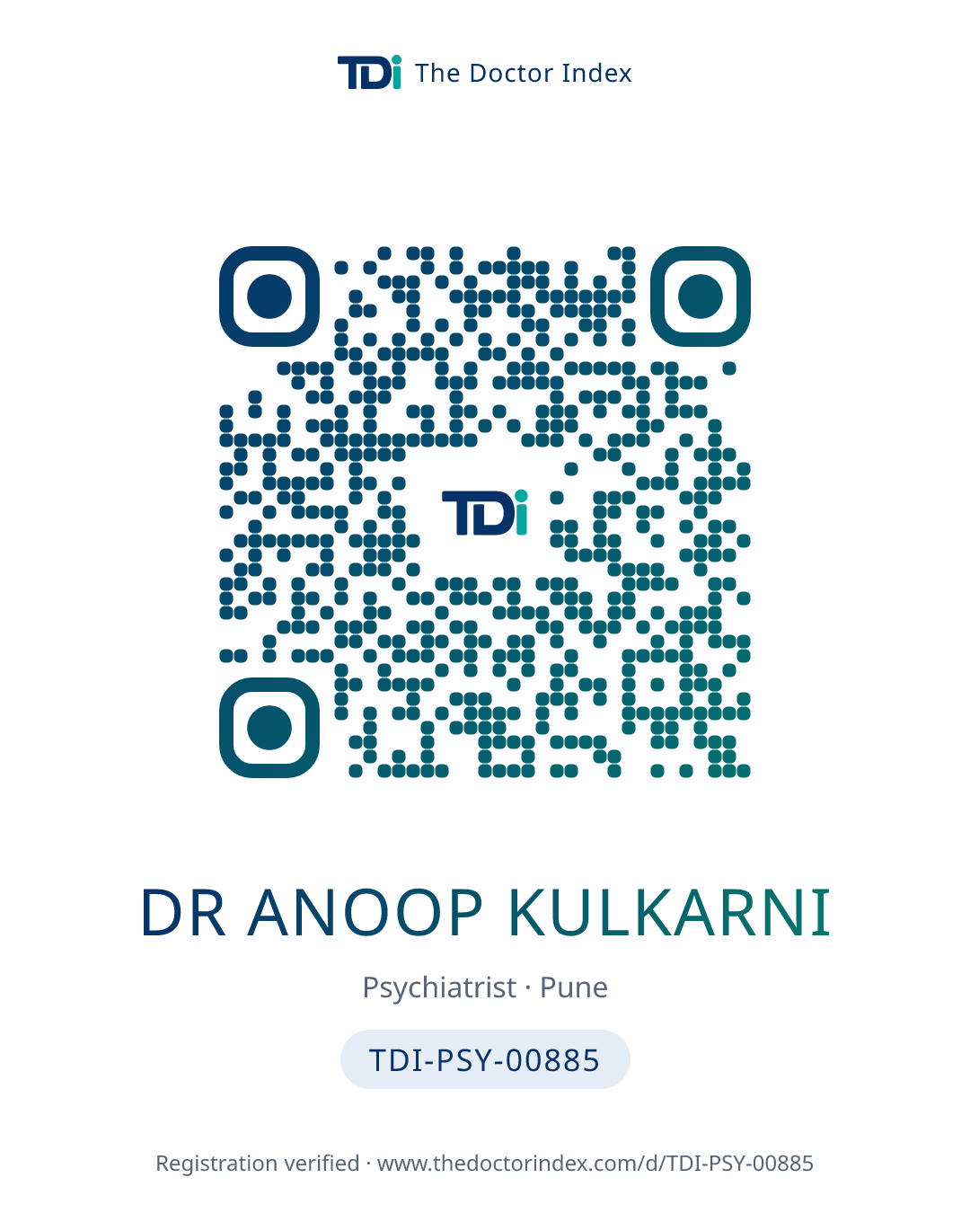 QR card for Dr Anoop Kulkarni, TDI-PSY-00885