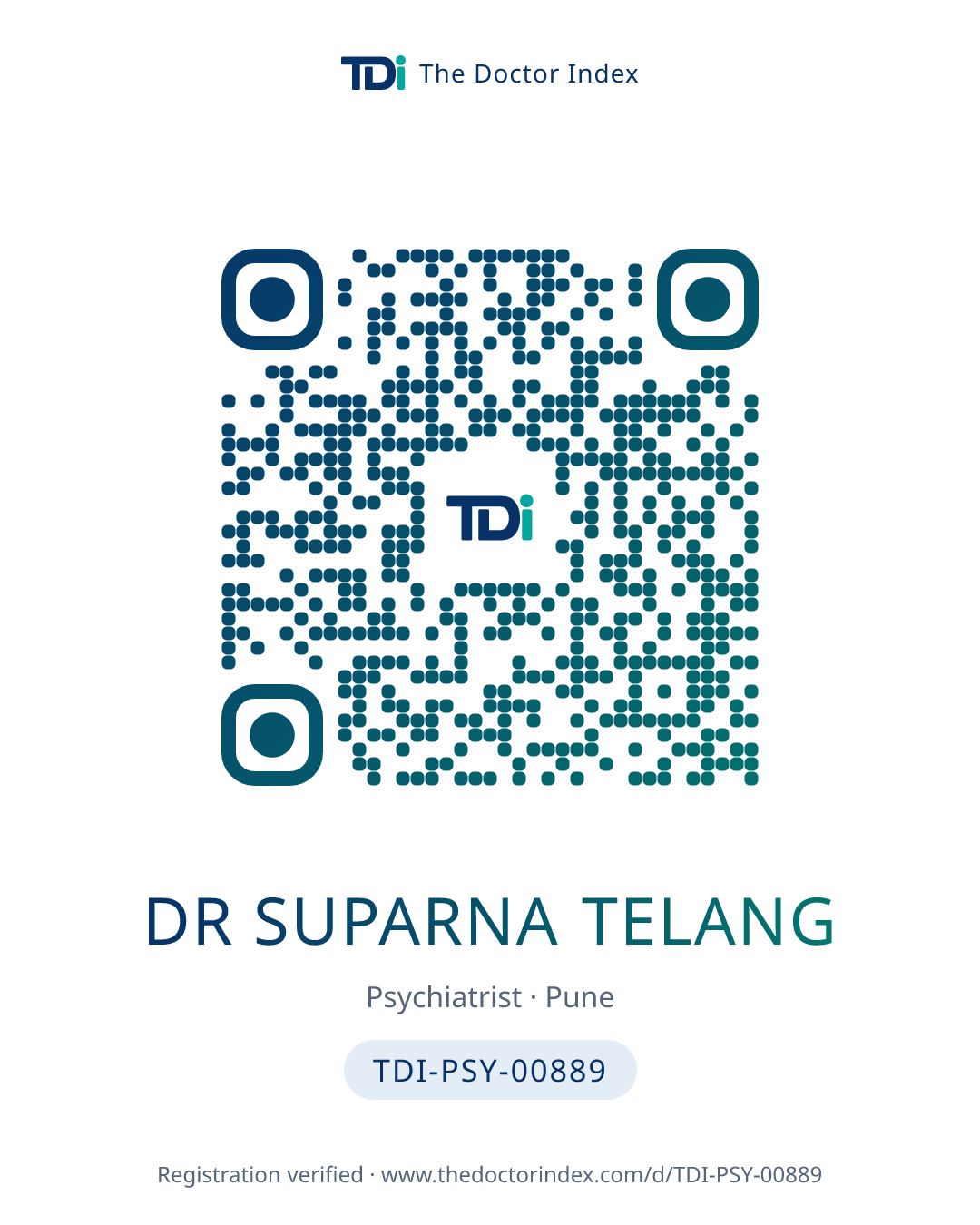 QR card for Dr Suparna Telang, TDI-PSY-00889