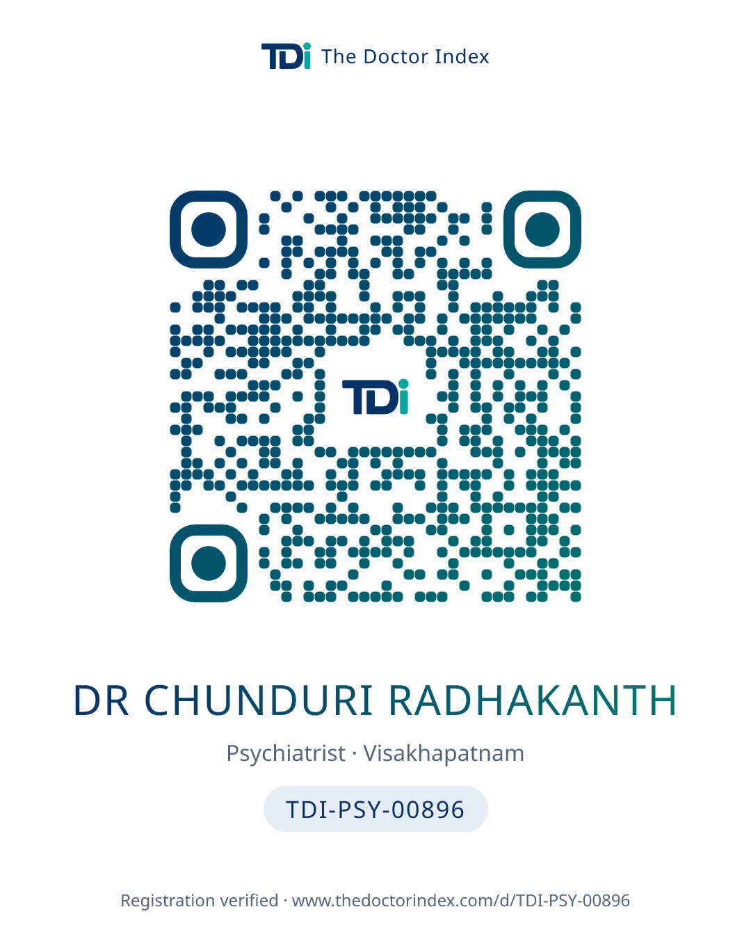 QR card for Dr Chunduri Radhakanth, TDI-PSY-00896