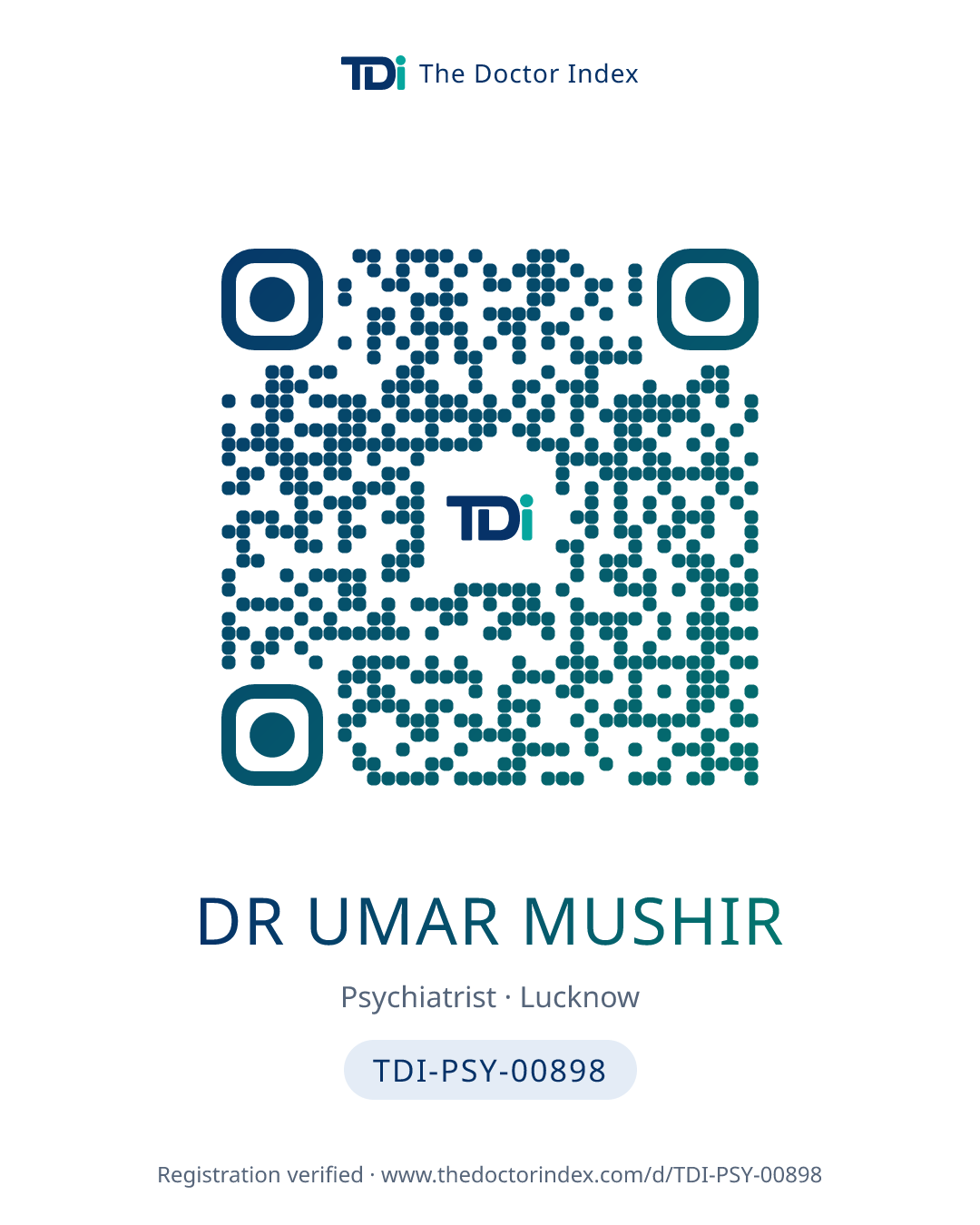 QR card for Dr Umar Mushir, TDI-PSY-00898