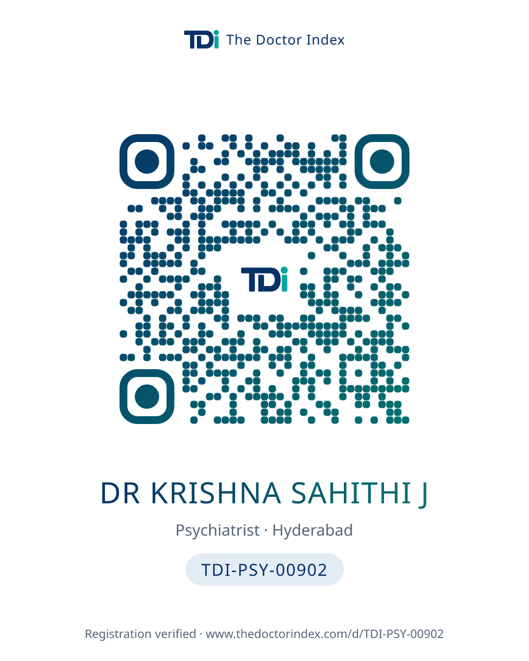 QR card for Dr Krishna Sahithi J, TDI-PSY-00902