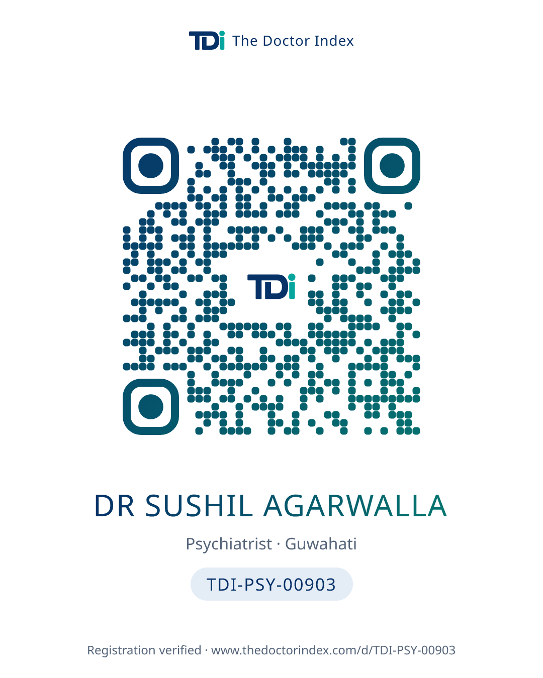 QR card for Dr Sushil Agarwalla, TDI-PSY-00903