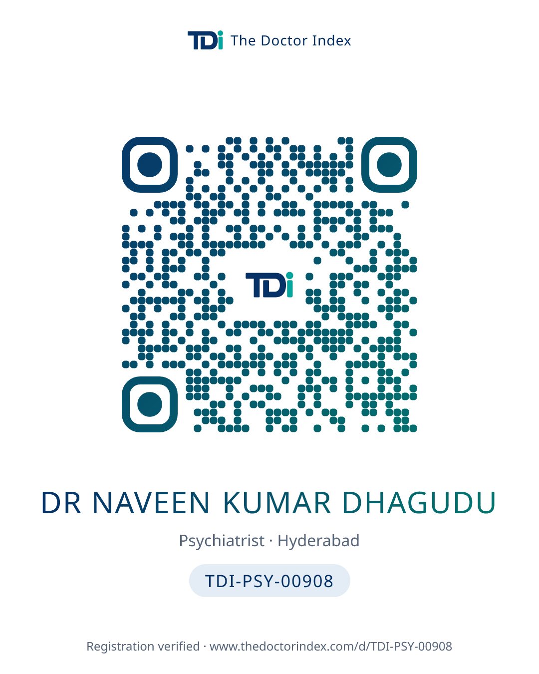QR card for Dr Naveen Kumar Dhagudu, TDI-PSY-00908