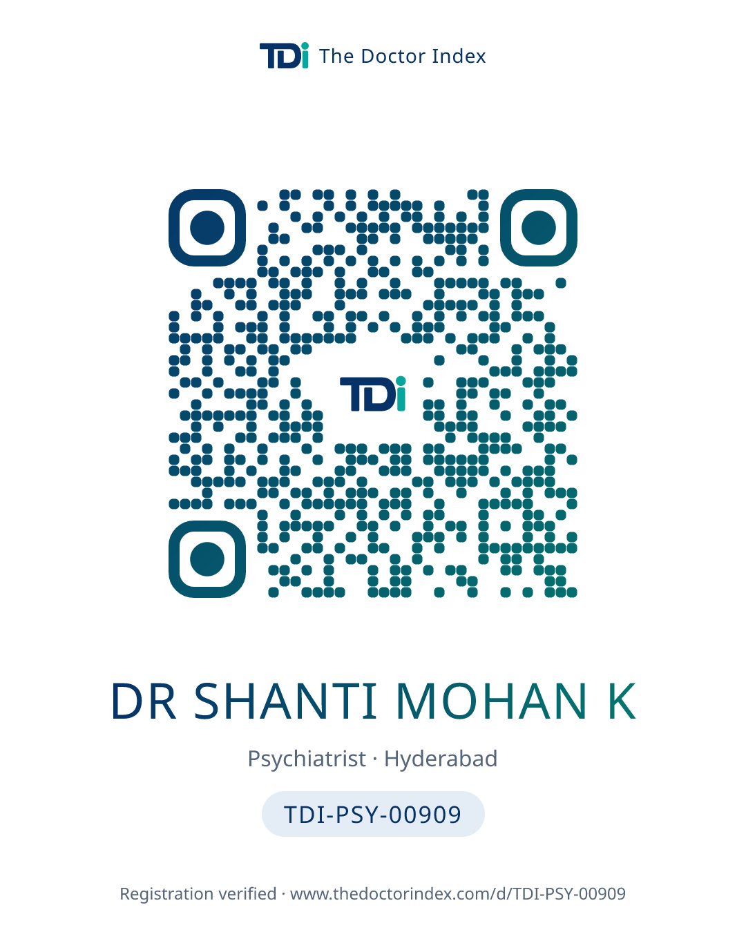 QR card for Dr Shanti Mohan K, TDI-PSY-00909