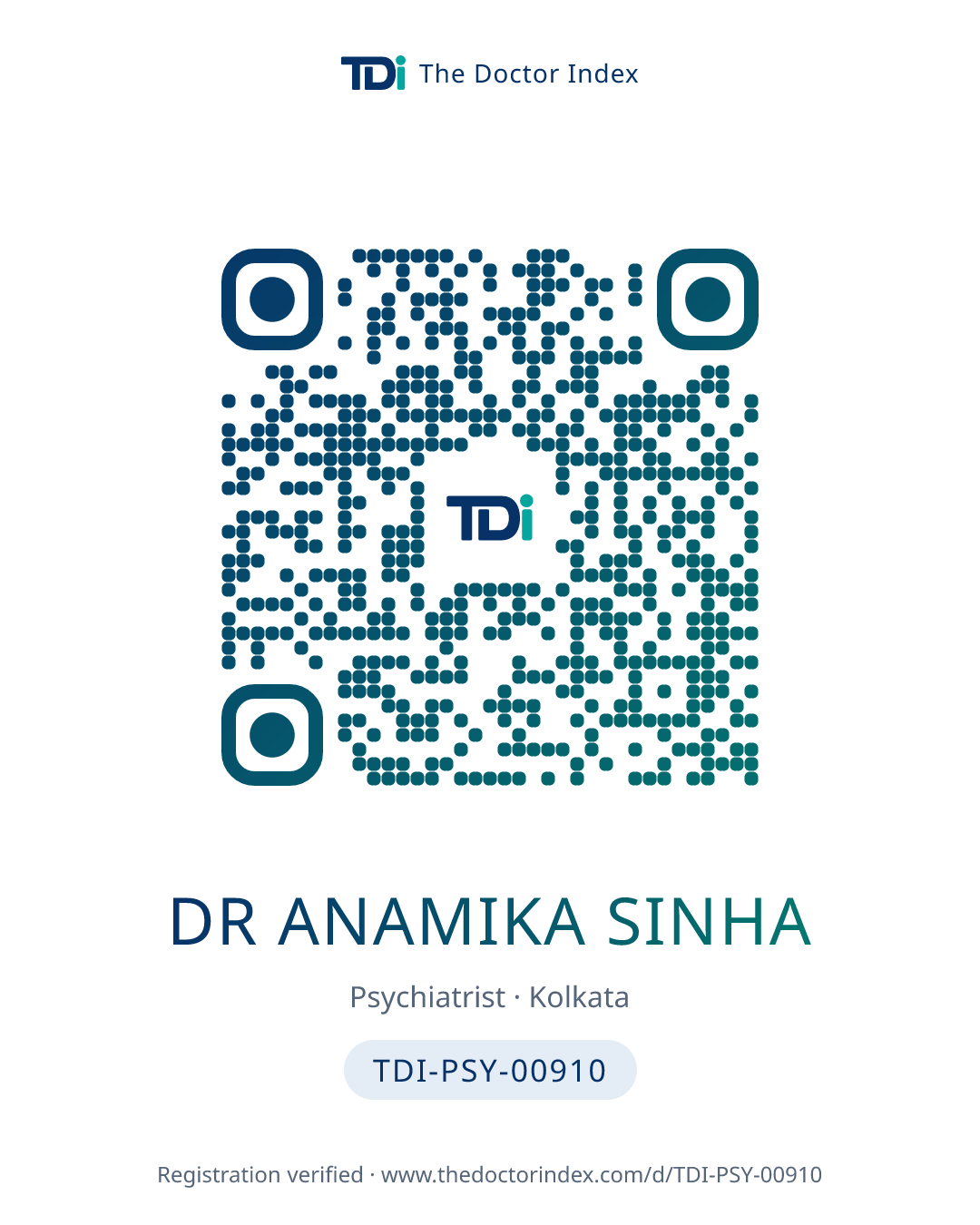 QR card for Dr Anamika Sinha, TDI-PSY-00910